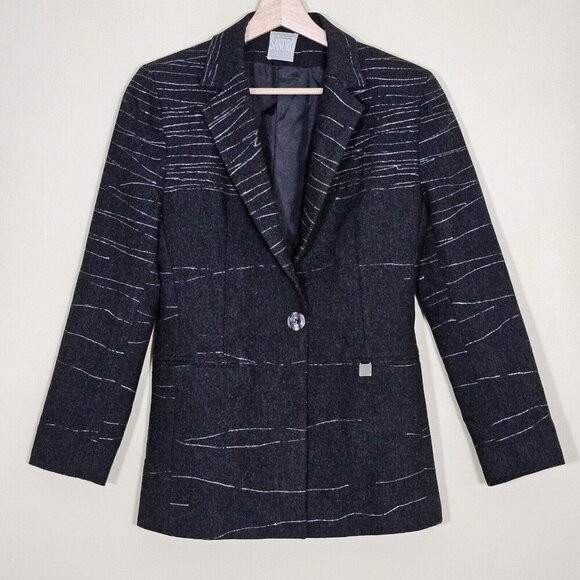 Sandro Blazer Women 38/M Gray Lined France Buttons LS Office Capsule VTG Classic - Picture 1 of 16